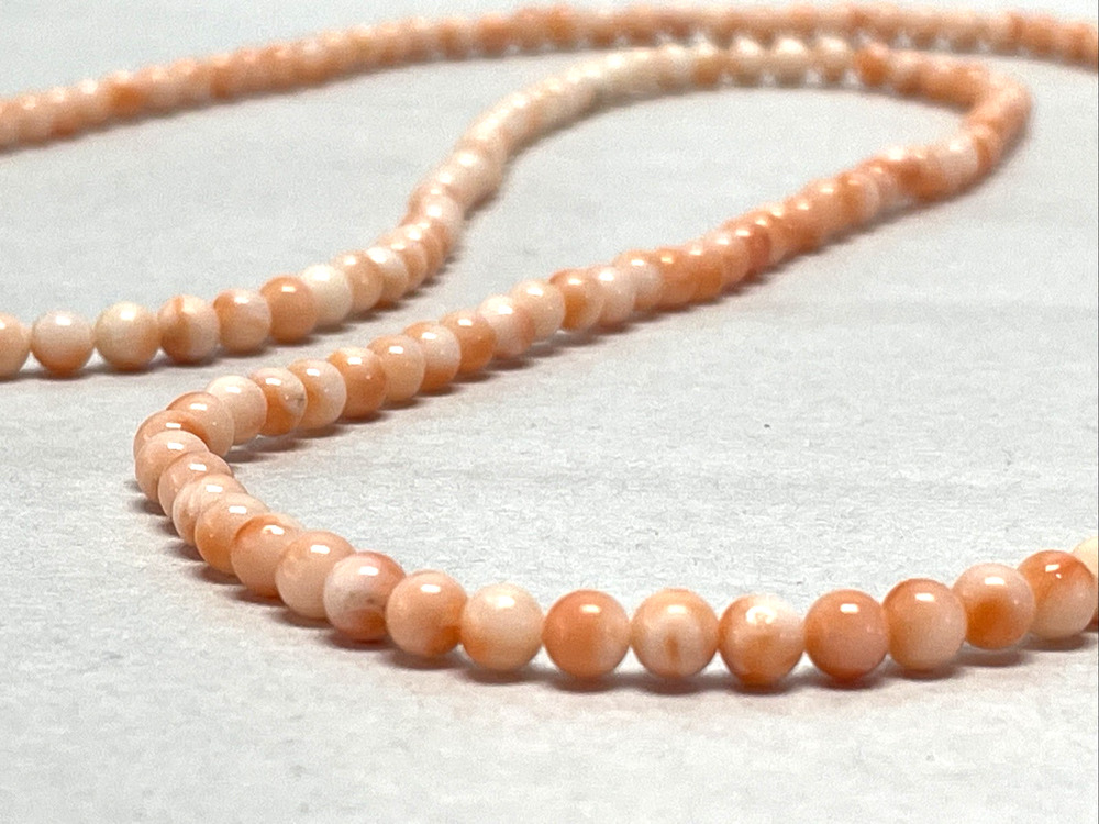 Vintage Pink Coral Bead Necklace 32" Long 29g Salmon Angel Skin